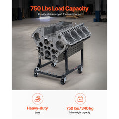 VEVOR Engine Stand, 750 LBS Load Capacity Engine Motor Stand, Heavy-Duty Steel Motor Holder with 4 Swivel Casters and 4