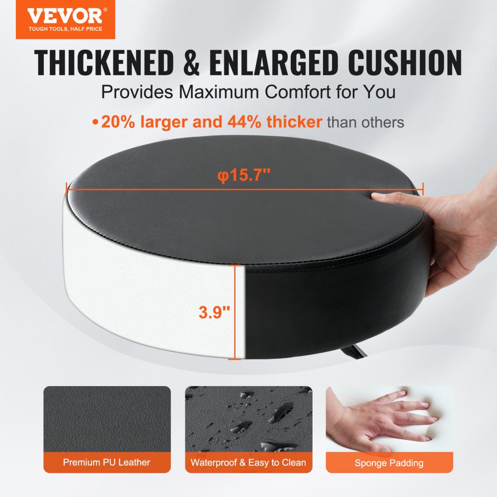 VEVOR Rolling Stools with Wheels, 400 LBS Weight Capacity Adjustable Height Stool with Ultra-Thick Seat Cushion, Swivel