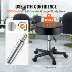 VEVOR Rolling Stools with Wheels, 400 LBS Weight Capacity Adjustable Height Stool with Ultra-Thick Seat Cushion, Swivel