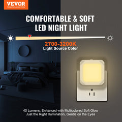 VEVOR LED Night Light, 2 Pack Plug in LED Night Light, 0.6 W 3000k Soft White Light, with Dusk-to-Dawn Light Sensor