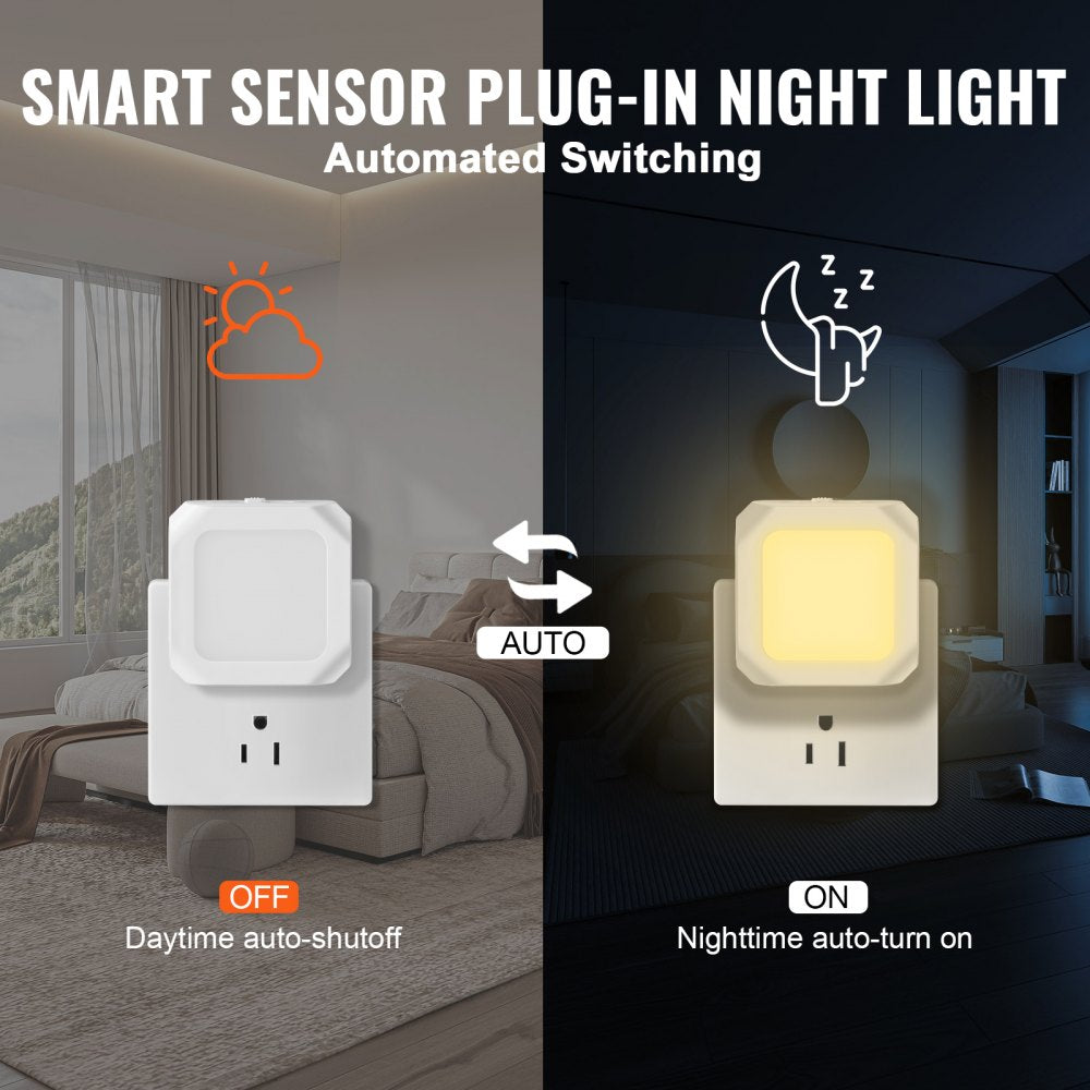 VEVOR LED Night Light, 2 Pack Plug in LED Night Light, 0.6 W 3000k Soft White Light, with Dusk-to-Dawn Light Sensor