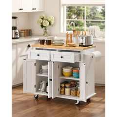 VEVOR Kitchen Island Cart with Solid Wood Top, 35.4" Width Mobile Carts with Storage Cabinet, Rolling Kitchen Table