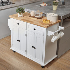 VEVOR Kitchen Island Cart with Solid Wood Top, 35.4" Width Mobile Carts with Storage Cabinet, Rolling Kitchen Table