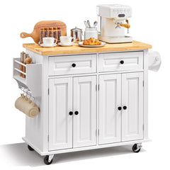 VEVOR Kitchen Island Cart with Solid Wood Top, 35.4" Width Mobile Carts with Storage Cabinet, Rolling Kitchen Table