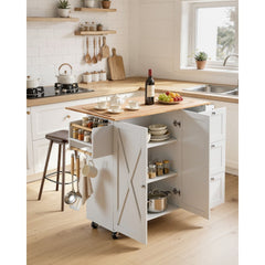 VEVOR Kitchen Island Cart with Solid Wood Top, 45.3" Width Mobile Carts with Storage Cabinet, Rolling Kitchen Table