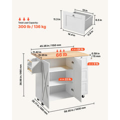 VEVOR Kitchen Island Cart with Solid Wood Top, 45.3" Width Mobile Carts with Storage Cabinet, Rolling Kitchen Table