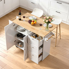 VEVOR Kitchen Island Cart with Solid Wood Top, 45.3" Width Mobile Carts with Storage Cabinet, Rolling Kitchen Table