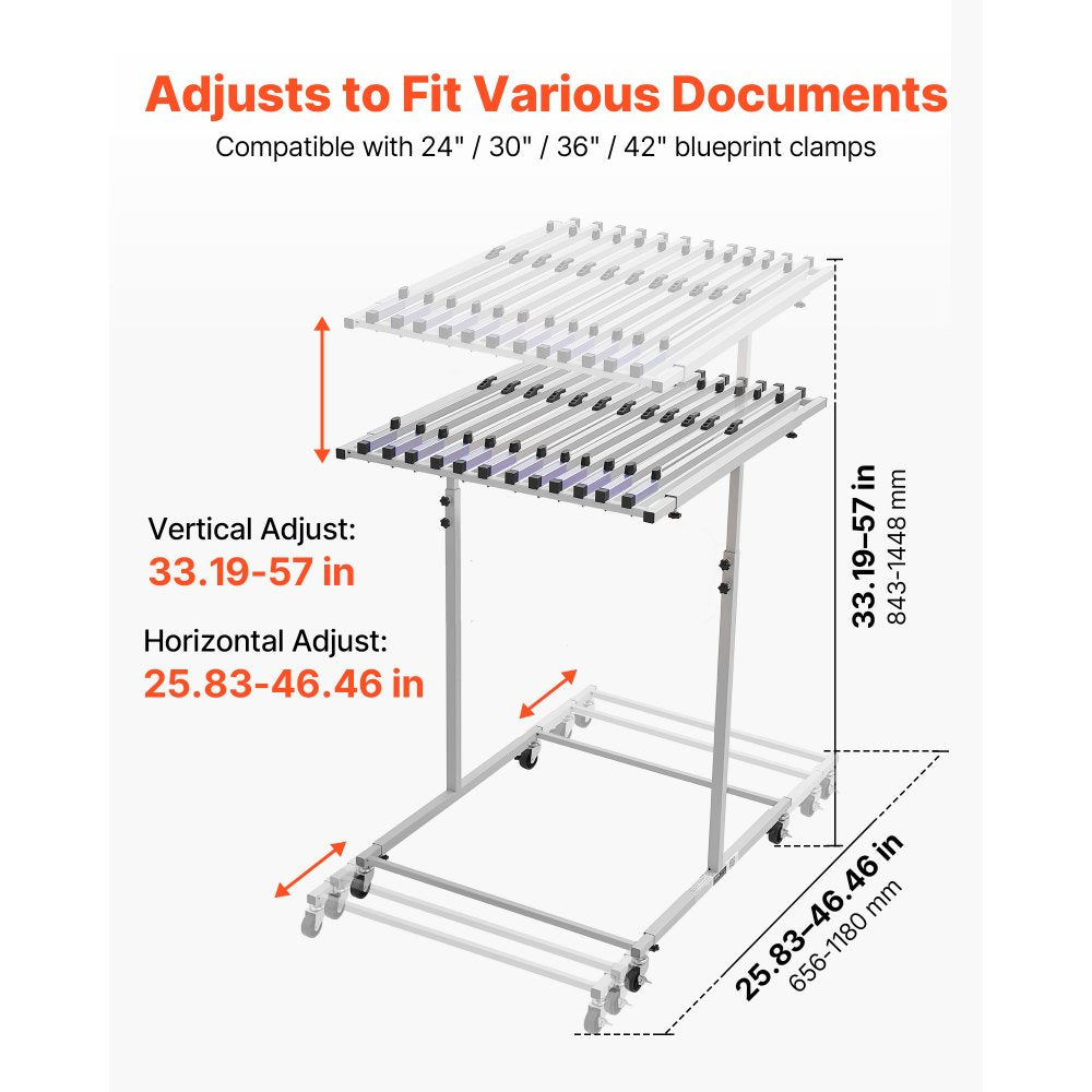 VEVOR Blueprint Storage Rack, Steel, Mobile Adjustable Blueprint Holder, Vertical Drawing Rack with Wheels, File