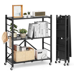 VEVOR 3-Tier Foldable Storage Shelf, 30W x 13D x 36H Inch Folding Metal Rack Shelving Unit, No Assembly Organizer Shelf