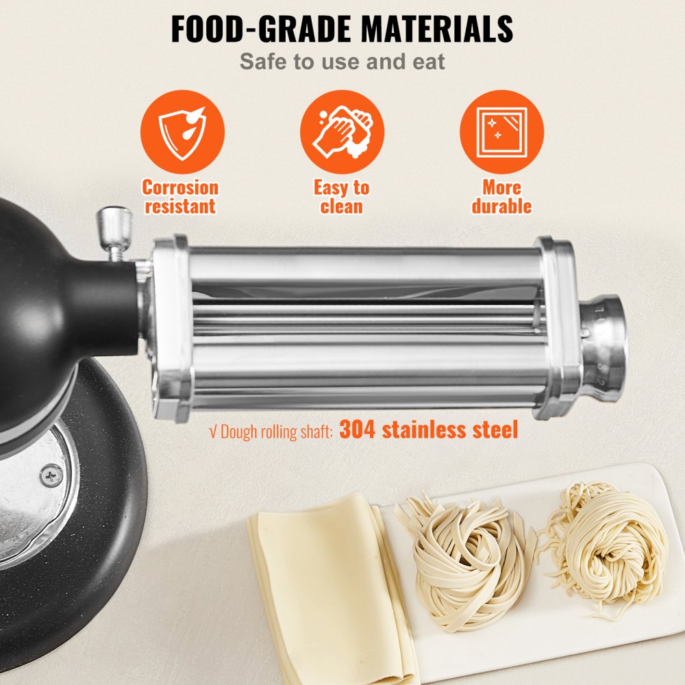 VEVOR Pasta Attachment for KitchenAid Stand Mixer, Stainless Steel Pasta Sheet Roller Attachment, Pasta Maker Machine