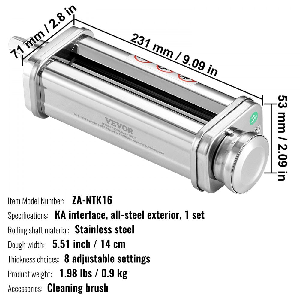 VEVOR Pasta Attachment for KitchenAid Stand Mixer, Stainless Steel Pasta Sheet Roller Attachment, Pasta Maker Machine