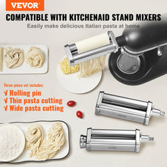 VEVOR Pasta Attachment for KitchenAid Stand Mixer, Stainless Steel Pasta Roller Cutter Set Including Pasta Sheet