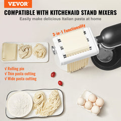 VEVOR Pasta Attachment for KitchenAid Stand Mixer, 3-IN-1 Stainless Steel Pasta Roller Cutter Set Including Pasta Sheet