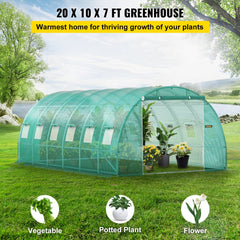VEVOR Walk-in Tunnel Greenhouse, 20 x 10 x 7 ft Portable Plant Hot House with Galvanized Steel Hoops, 3 Top Beams