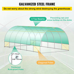 VEVOR Walk-in Tunnel Greenhouse, 20 x 10 x 7 ft Portable Plant Hot House with Galvanized Steel Hoops, 3 Top Beams