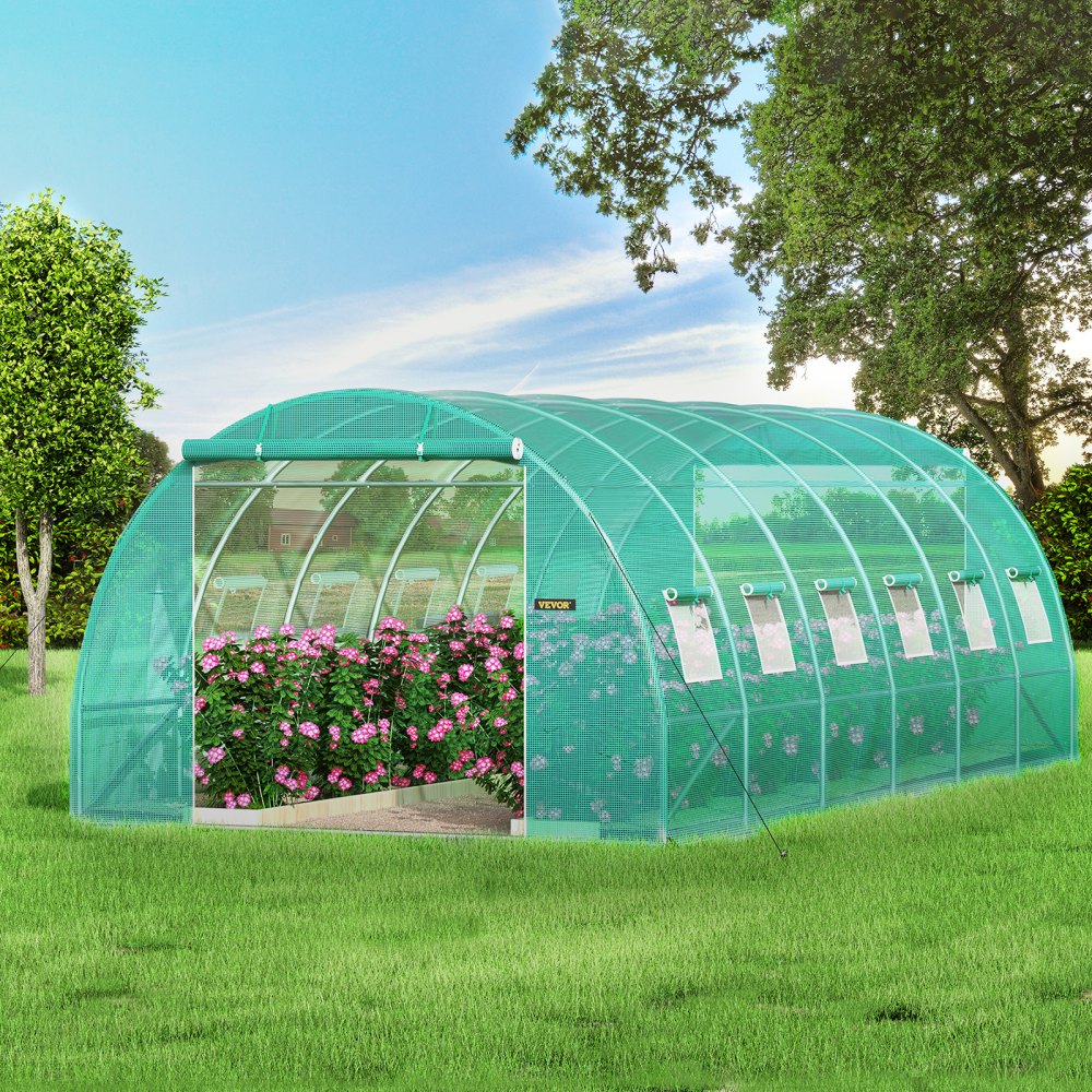 VEVOR Walk-in Tunnel Greenhouse, 20 x 10 x 7 ft Portable Plant Hot House with Galvanized Steel Hoops, 3 Top Beams