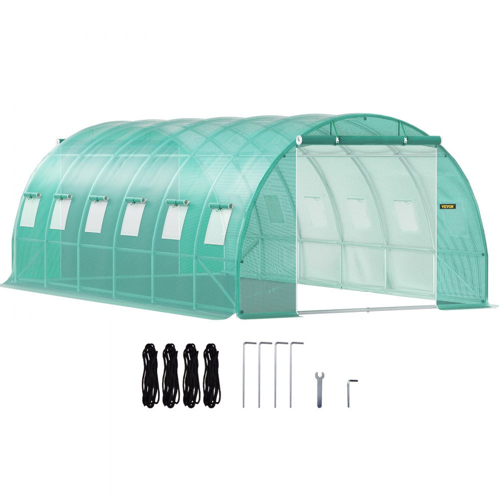 VEVOR Walk-in Tunnel Greenhouse, 20 x 10 x 7 ft Portable Plant Hot House with Galvanized Steel Hoops, 3 Top Beams