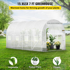 VEVOR 15 x 6.5 x 7 ft Walk-in Tunnel Greenhouse, Portable Plant Hot House with Galvanized Steel Hoops, 1 Top Beam