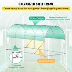 VEVOR 15 x 6.5 x 7 ft Walk-in Tunnel Greenhouse, Portable Plant Hot House with Galvanized Steel Hoops, 1 Top Beam