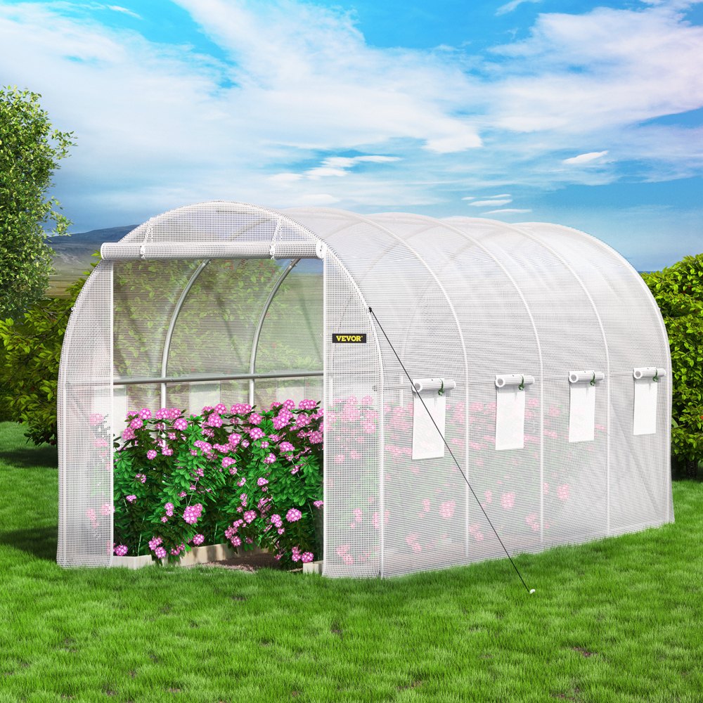 VEVOR 15 x 6.5 x 7 ft Walk-in Tunnel Greenhouse, Portable Plant Hot House with Galvanized Steel Hoops, 1 Top Beam