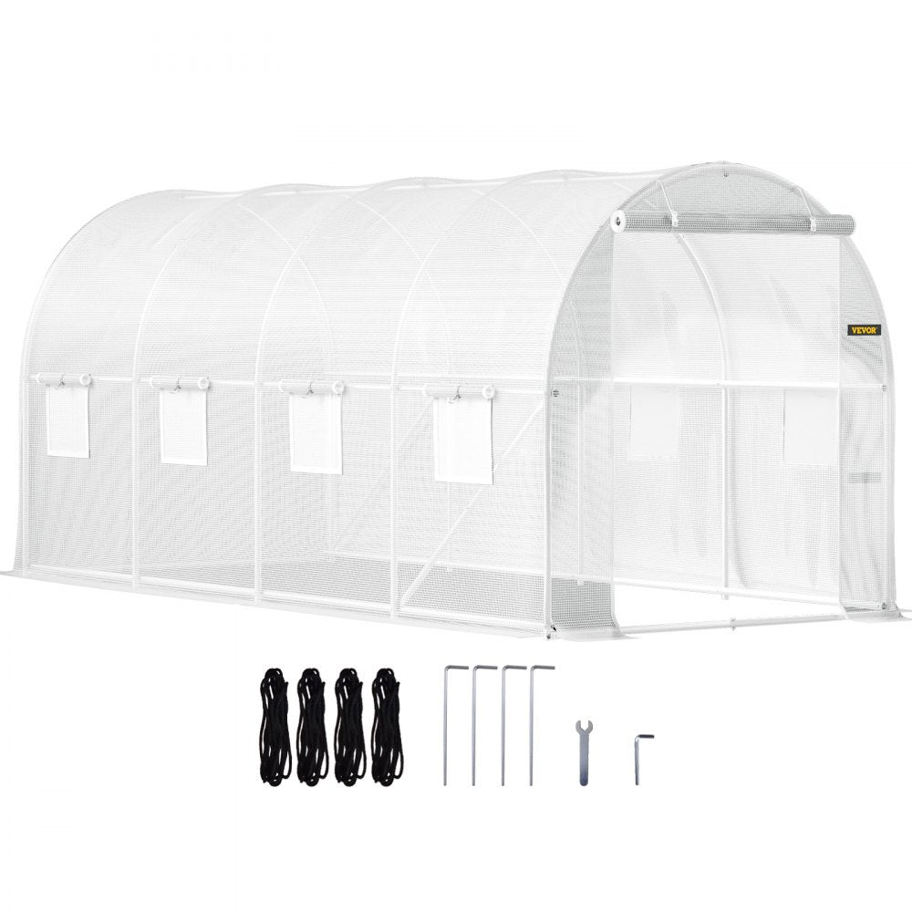 VEVOR 15 x 6.5 x 7 ft Walk-in Tunnel Greenhouse, Portable Plant Hot House with Galvanized Steel Hoops, 1 Top Beam