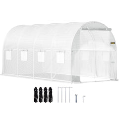 VEVOR 15 x 6.5 x 7 ft Walk-in Tunnel Greenhouse, Portable Plant Hot House with Galvanized Steel Hoops, 1 Top Beam