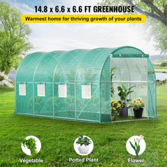 VEVOR Walk-in Tunnel Greenhouse, 15 x 7 x 7 ft Portable Plant Hot House with Galvanized Steel Hoops, 1 Top Beam