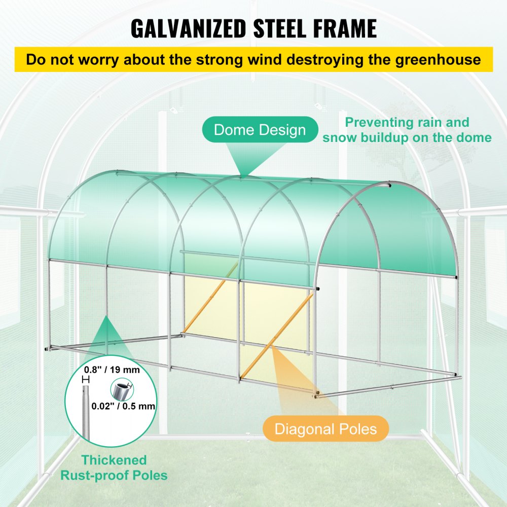 VEVOR Walk-in Tunnel Greenhouse, 15 x 7 x 7 ft Portable Plant Hot House with Galvanized Steel Hoops, 1 Top Beam