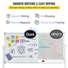 VEVOR Mobile Magnetic Whiteboard, 36 x 24 Inch, Double Sided, 360 Degree Reversible Rolling Dry Erase Board, Height