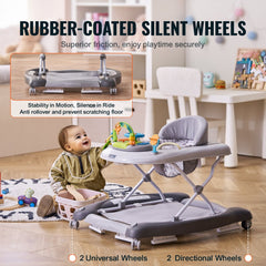 VEVOR 4-in-1 Baby Walker, Foldable Baby Activity Center on Wheels, 3 Adjustable Height, Music & Toys Tray