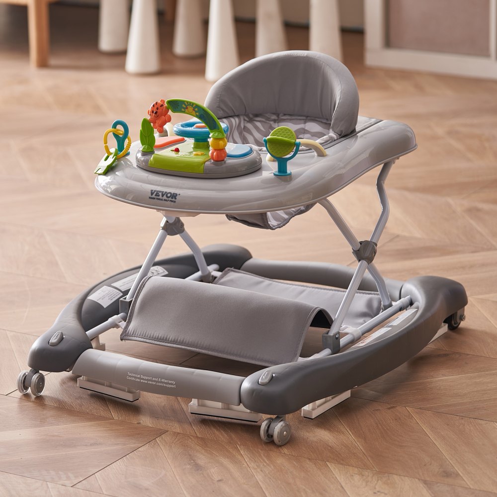 VEVOR 4-in-1 Baby Walker, Foldable Baby Activity Center on Wheels, 3 Adjustable Height, Music & Toys Tray