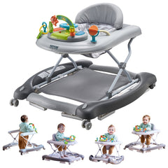 VEVOR 4-in-1 Baby Walker, Foldable Baby Activity Center on Wheels, 3 Adjustable Height, Music & Toys Tray