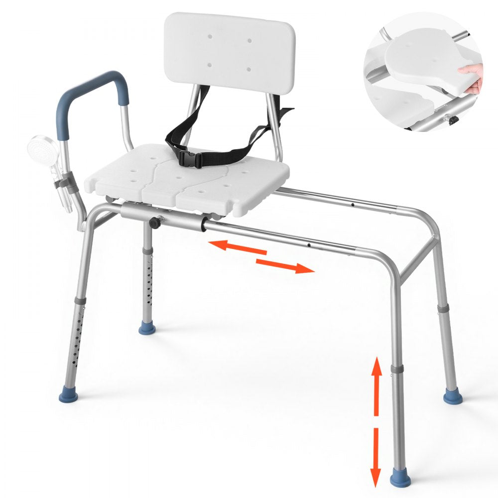 VEVOR Sliding Shower Chair, 400 lbs Capacity Tub Transfer Bench for Bathtub, Heavy Duty Shower Bench with Arms and