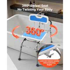 VEVOR Sliding Shower Chair, 400 lbs Tub Transfer Bench for Bathtub with Swivel Seat, Padded Shower Bench with Arms and