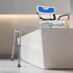 VEVOR Sliding Shower Chair, 400 lbs Tub Transfer Bench for Bathtub with Swivel Seat, Padded Shower Bench with Arms and