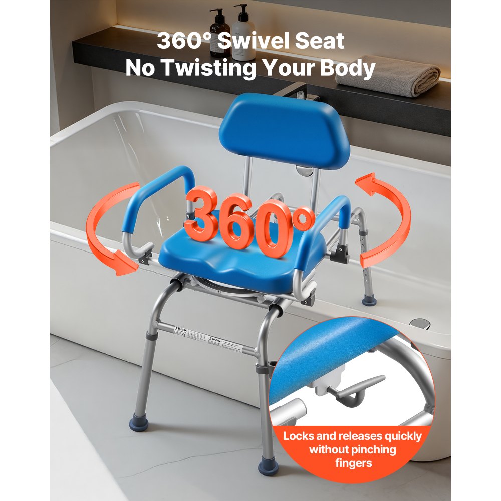 VEVOR Sliding Shower Chair, 330 lbs Tub Transfer Bench for Bathtub with Swivel Seat, Padded Shower Bench with Pivoting
