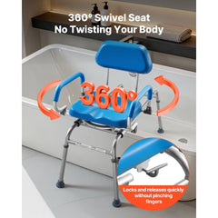 VEVOR Sliding Shower Chair, 330 lbs Tub Transfer Bench for Bathtub with Swivel Seat, Padded Shower Bench with Pivoting