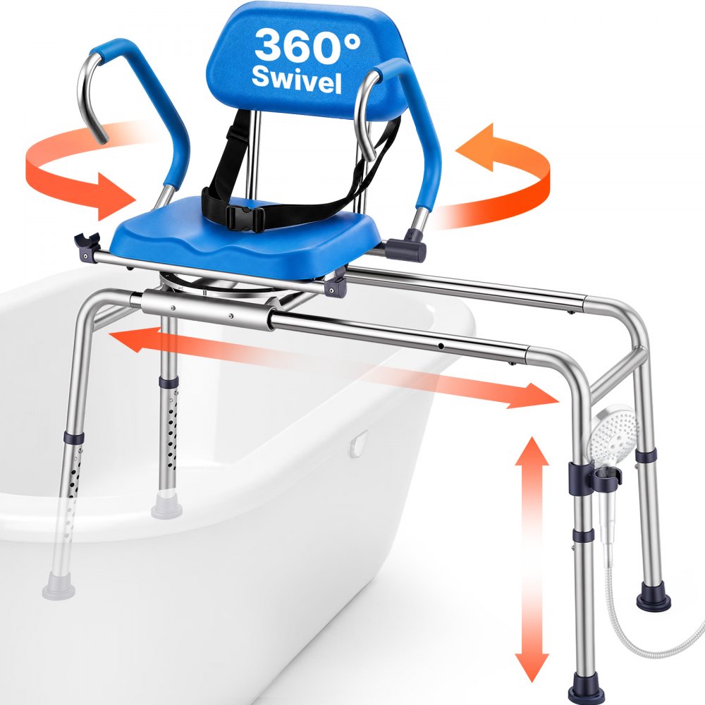 VEVOR Sliding Shower Chair, 330 lbs Tub Transfer Bench for Bathtub with Swivel Seat, Padded Shower Bench with Pivoting
