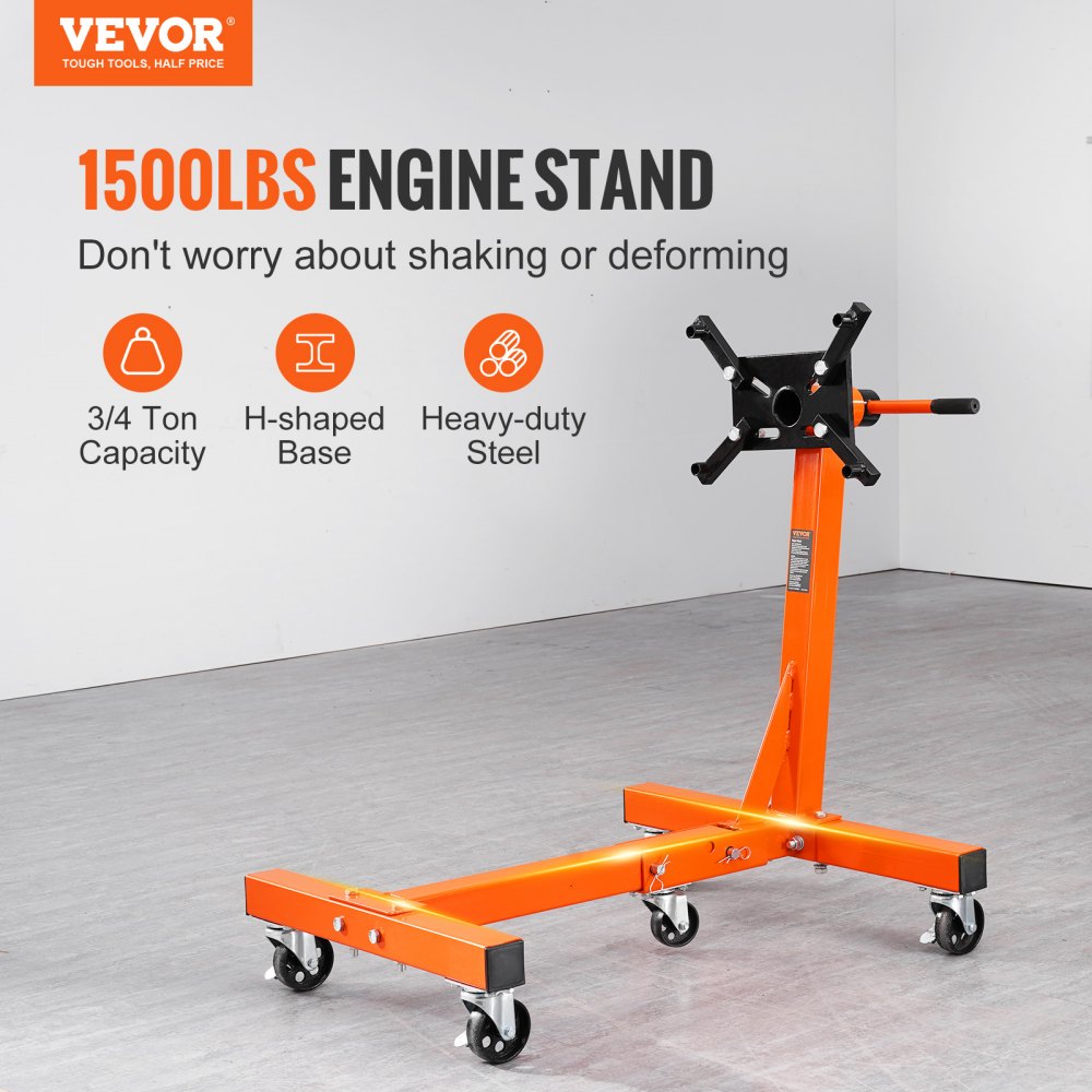 VEVOR Engine Stand, 1500 lbs (3/4 Ton) Rotating Engine Motor Stand with 360 Degree Adjustable Head, Cast Iron Folding