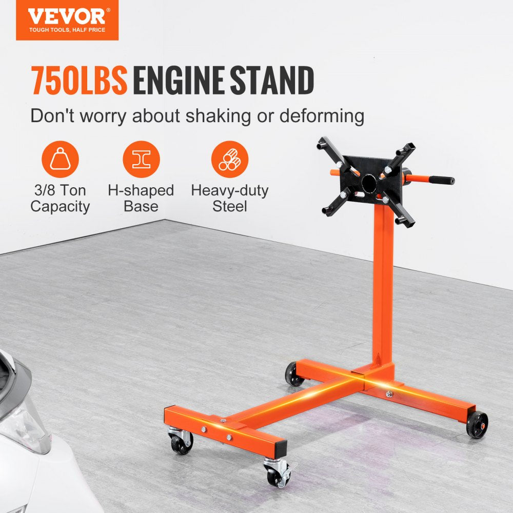VEVOR Engine Stand, 750 lbs (3/8 Ton) Rotating Engine Motor Stand with 360 Degree Adjustable Head, Cast Iron Motor
