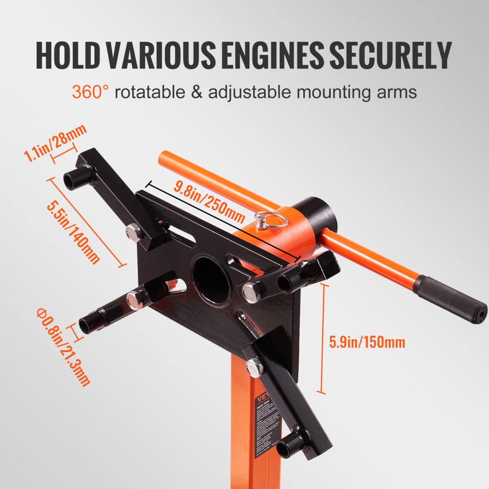 VEVOR Engine Stand, 750 lbs (3/8 Ton) Rotating Engine Motor Stand with 360 Degree Adjustable Head, Cast Iron Motor