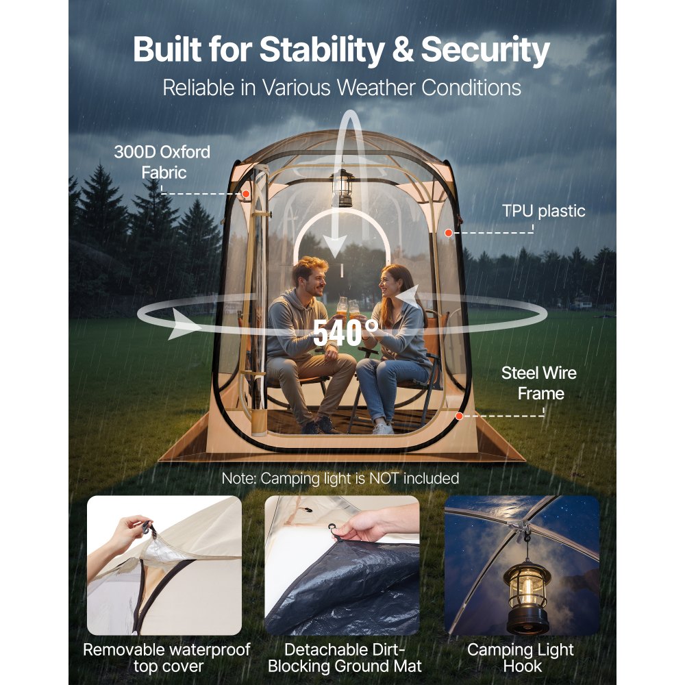 VEVOR Pop up Sports Tent, 50x50 in Clear Bubble Tent for 1 Person, Waterproof Outdoor Pod with Floor Mat & Top Cover