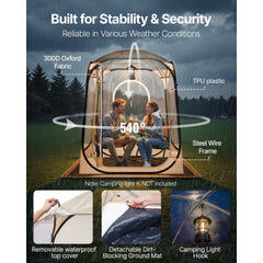 VEVOR Pop up Sports Tent, 50x50 in Clear Bubble Tent for 1 Person, Waterproof Outdoor Pod with Floor Mat & Top Cover