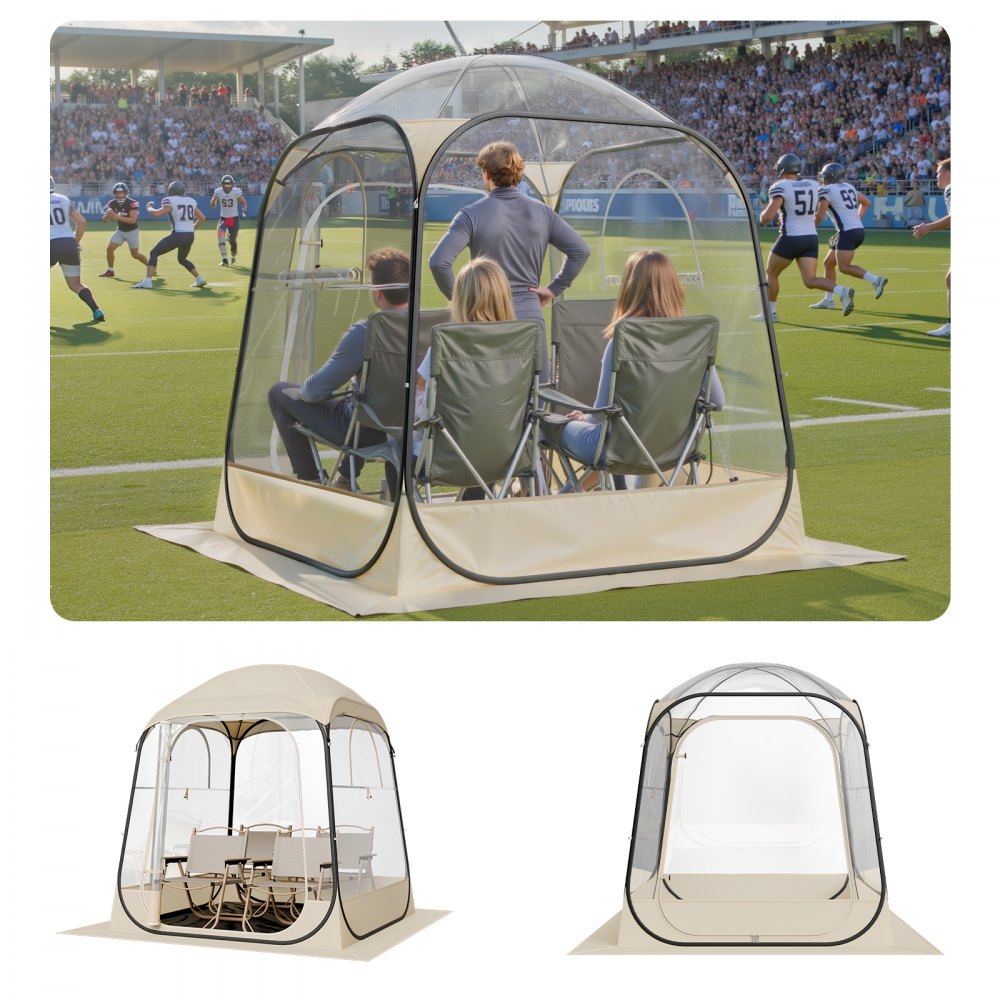 VEVOR Pop up Sports Tent, 72x72 in Clear Bubble Tent for 2-4 Persons, Waterproof Outdoor Pod with Floor Mat & Top
