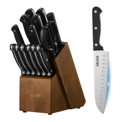 VEVOR Kitchen Knife Set with Block and Sharpener, 15 Piece German High Carbon Stainless Steel Knife Set, Kitchen