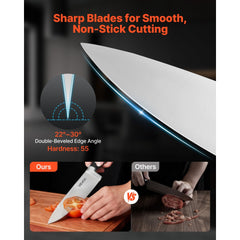 VEVOR Kitchen Knife Set with Block and Sharpener, 15 Piece High Carbon Stainless Steel Sharp Knife Set, Kitchen Cutlery