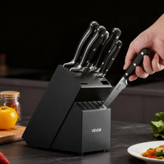 VEVOR Kitchen Knife Set with Block and Sharpener, 15 Piece High Carbon Stainless Steel Sharp Knife Set, Kitchen Cutlery