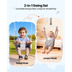 VEVOR Toddler Swing and Jumper, 2 in 1 Swing Set and Bouncer, Soft Cushion with Foldable A-Frame Metal Stand