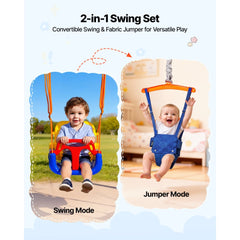 VEVOR Toddler Swing and Jumper, 2 in 1 Swing Set and Bouncer, Thick Plastic Seat with Foldable A-Frame Metal Stand