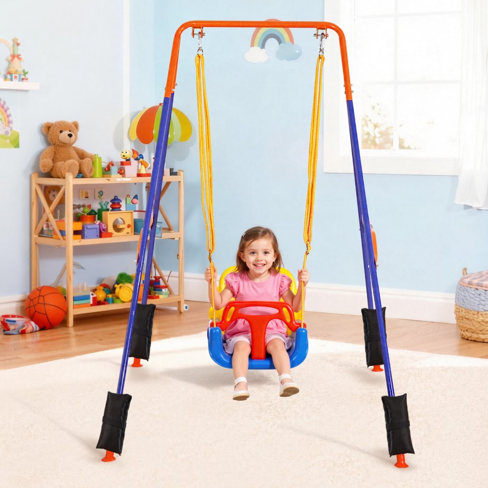 VEVOR Toddler Swing and Jumper, 2 in 1 Swing Set and Bouncer, Thick Plastic Seat with Foldable A-Frame Metal Stand